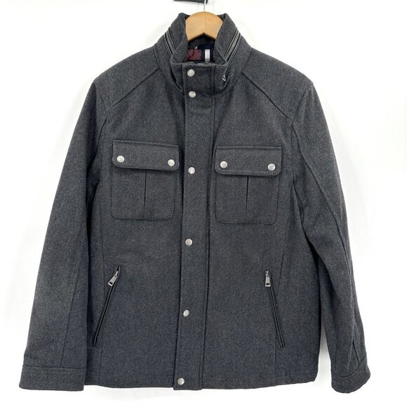 Cole Haan Mens Charcoal Gray Melton Wool Lined Trucker Medium Outdoor Jacket - Picture 2 of 11